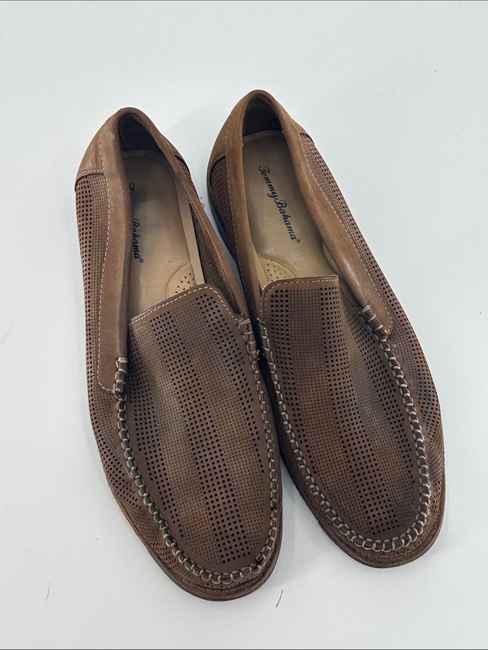 Tommy Bahama Brown Perforated Leather Slip-On Loafers